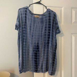 Denim and navy blue tye dye piko top